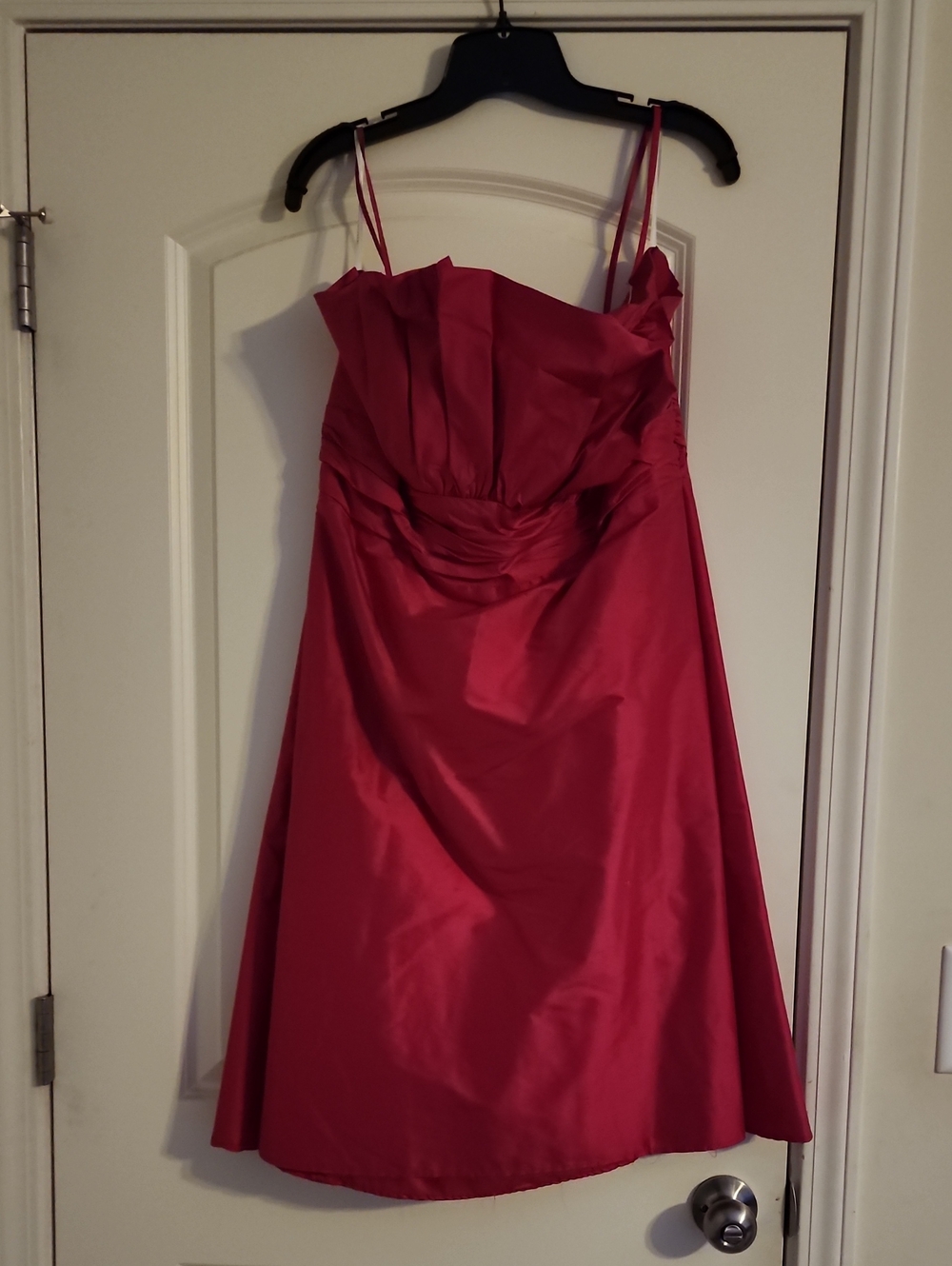 Satin Fuschia Midi Dress with Spaghetti Straps
